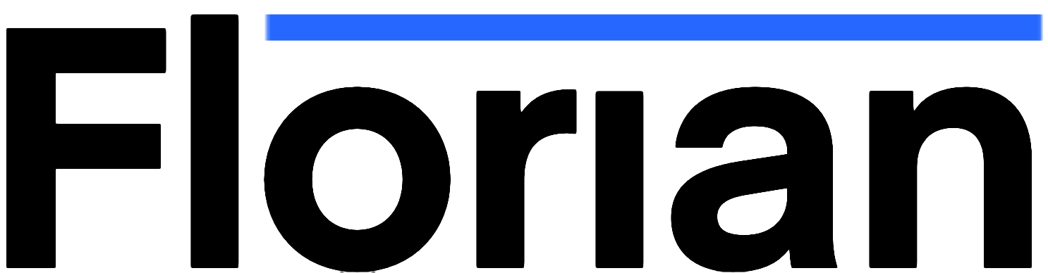 Logo Florian EMPINET avec un trait bleu par dessus
